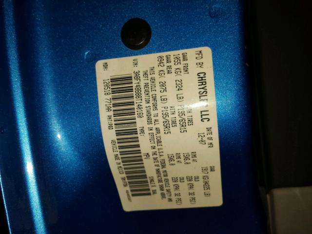 3A8FY48B88T140160 - 2008 CHRYSLER PT CRUISER BLUE photo 10