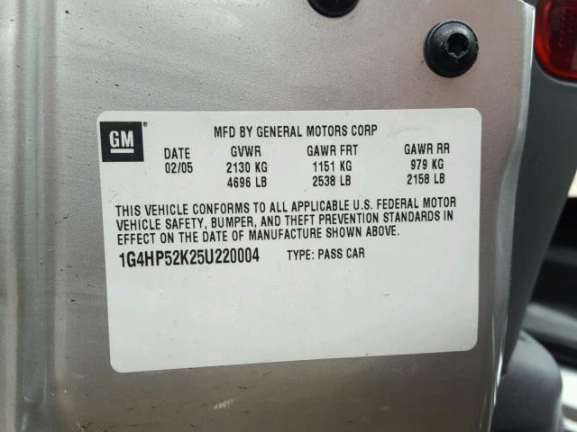 1G4HP52K25U220004 - 2005 BUICK LESABRE CU SILVER photo 10