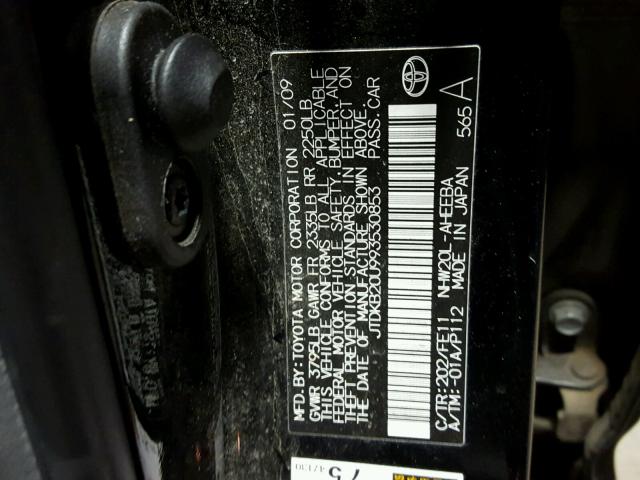 JTDKB20U993530853 - 2009 TOYOTA PRIUS BLACK photo 10