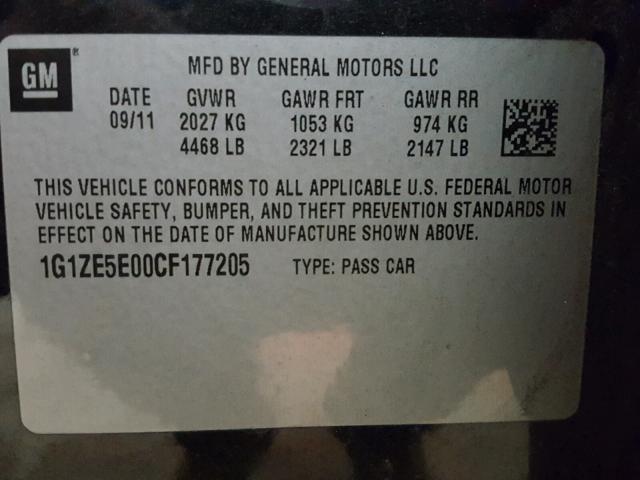 1G1ZE5E00CF177205 - 2012 CHEVROLET MALIBU LTZ 黑色 照片 10