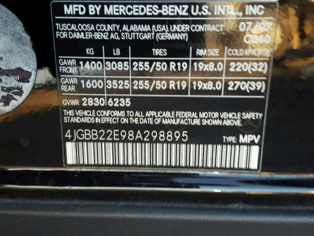 4JGBB22E98A298895 - 2008 MERCEDES-BENZ ML 320 CDI BLACK photo 10