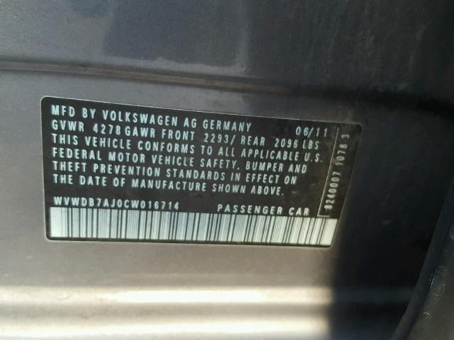 WVWDB7AJ0CW016714 - 2012 VOLKSWAGEN GOLF CHARCOAL photo 10