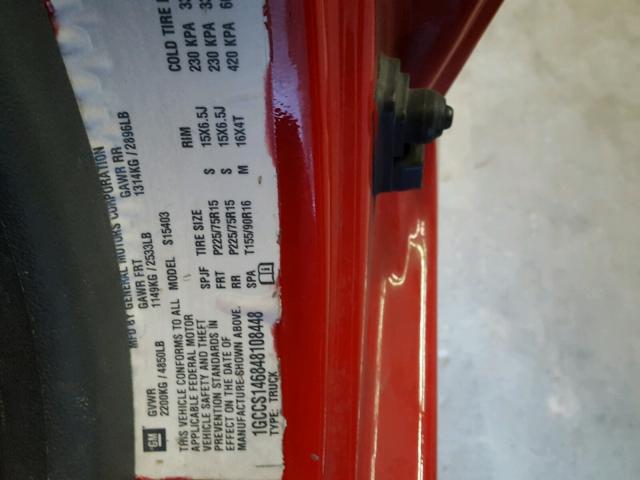 1GCCS146848108448 - 2004 CHEVROLET COLORADO RED photo 10