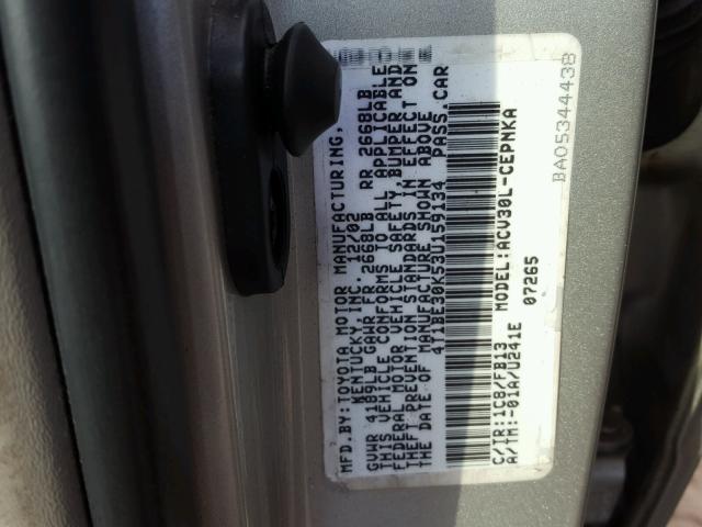 4T1BE30K53U159134 - 2003 TOYOTA CAMRY LE ვერცხლისფერი ფოტო 10