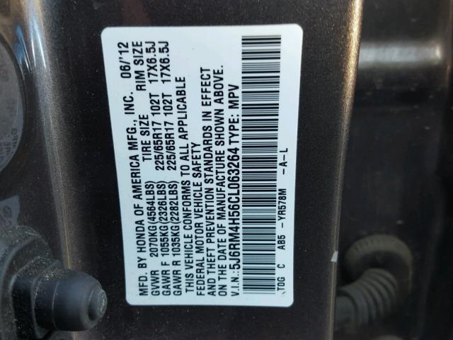 5J6RM4H56CL063264 - 2012 HONDA CR-V EX გრაფიტი ფოტო 10