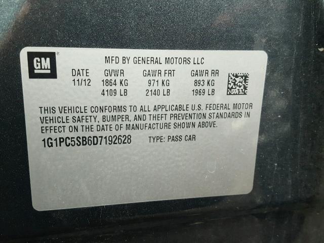 1G1PC5SB6D7192628 - 2013 CHEVROLET CRUZE LT GRAY photo 10