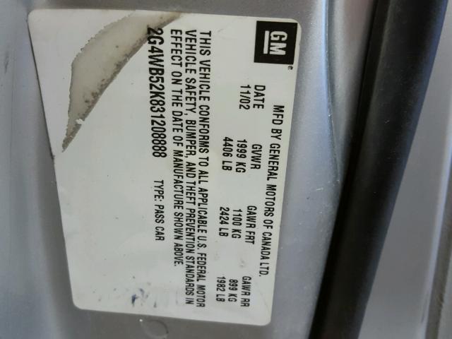 2G4WB52K831208888 - 2003 BUICK REGAL LS SILVER photo 10