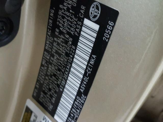 4T1BF3EKXAU104228 - 2010 TOYOTA CAMRY BASE GOLD photo 10