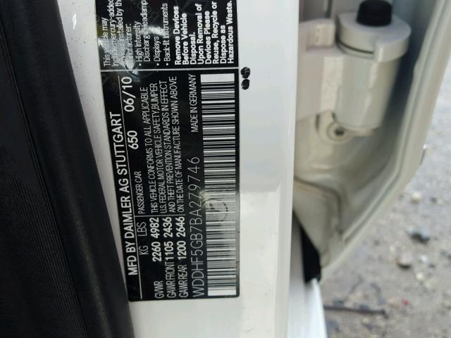 WDDHF5GB7BA279746 - 2011 MERCEDES-BENZ E 350 WHITE photo 10