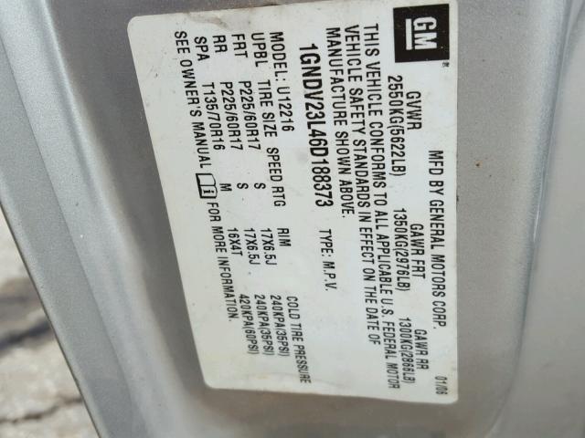 1GNDV23L46D188373 - 2006 CHEVROLET UPLANDER L 银色 照片 10