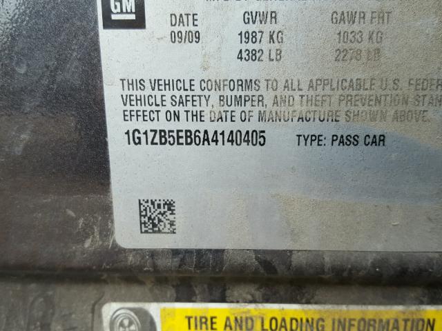 1G1ZB5EB6A4140405 - 2010 CHEVROLET MALIBU LS 石墨色 照片 10