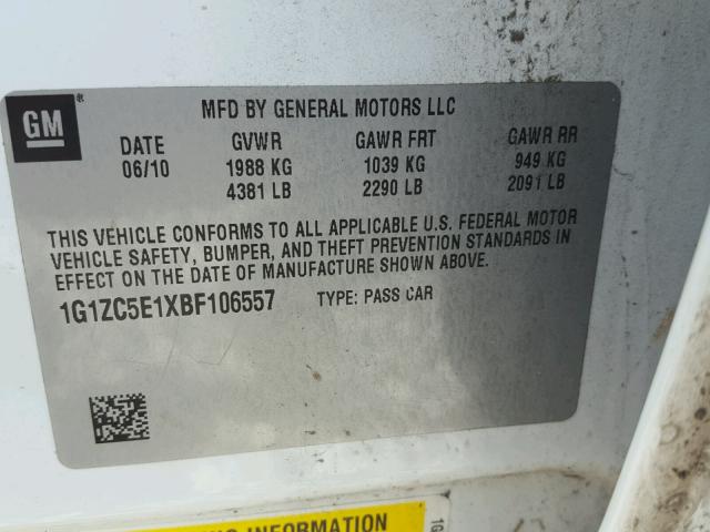 1G1ZC5E1XBF106557 - 2011 CHEVROLET MALIBU 1LT WHITE photo 10