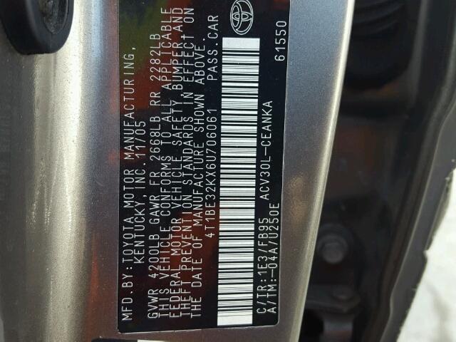 4T1BE32KX6U706061 - 2006 TOYOTA CAMRY LE CHARCOAL photo 10