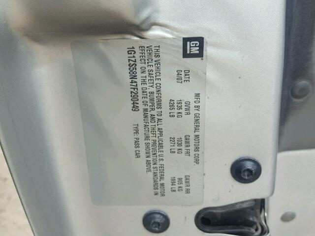 1G1ZS58N47F290449 - 2007 CHEVROLET MALIBU LS ვერცხლისფერი ფოტო 10