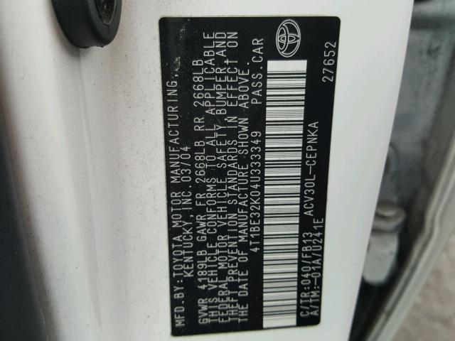 4T1BE32K04U333349 - 2004 TOYOTA CAMRY LE თეთრი ფოტო 10