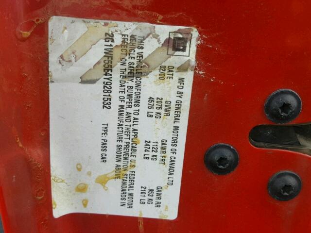 2G1WF55E4Y9281532 - 2000 CHEVROLET IMPALA RED photo 10