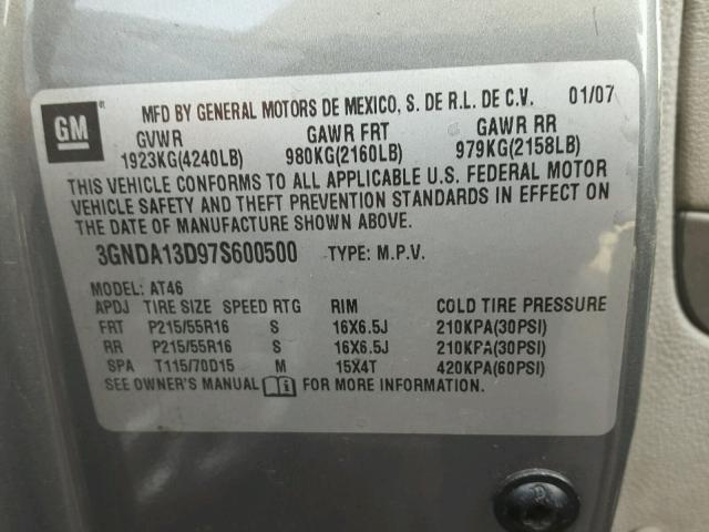 3GNDA13D97S600500 - 2007 CHEVROLET HHR LS GRAY photo 10