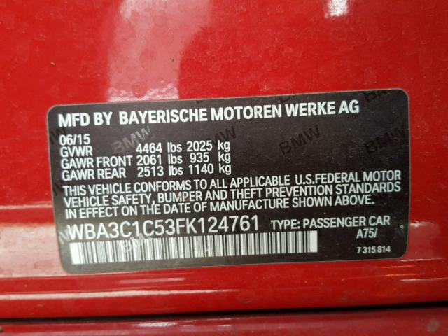 WBA3C1C53FK124761 - 2015 BMW 328 I SULE RED photo 10