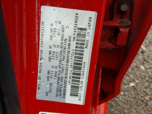 JM1BK34L381177043 - 2008 MAZDA SPEED 3 Қызыл фото 10