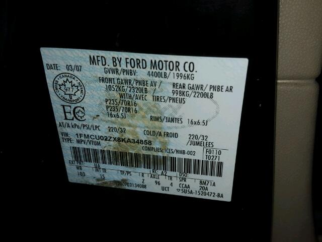 1FMCU02ZX8KA34858 - 2008 FORD ESCAPE XLS BLACK photo 10