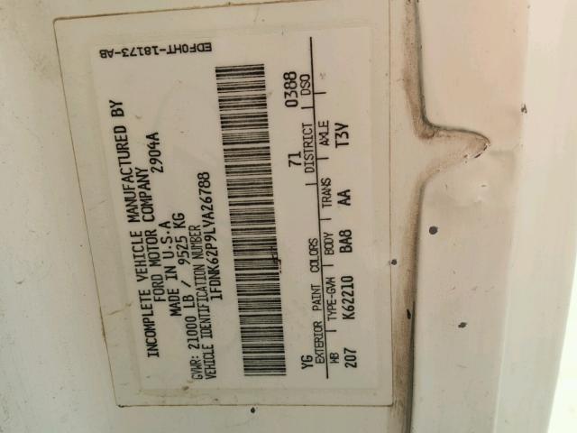 1FDNK62P9LVA26788 - 1990 FORD F600 FLPO WHITE photo 10