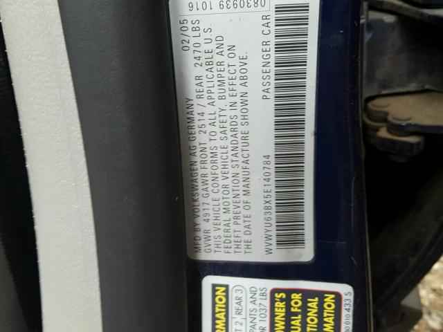 WVWYU63BX5E140784 - 2005 VOLKSWAGEN PASSAT GLX 蓝色 照片 10