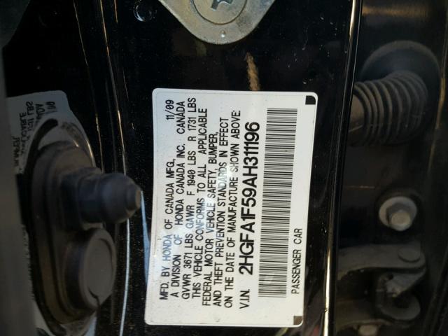 2HGFA1F59AH311196 - 2010 HONDA CIVIC LX BLACK photo 10