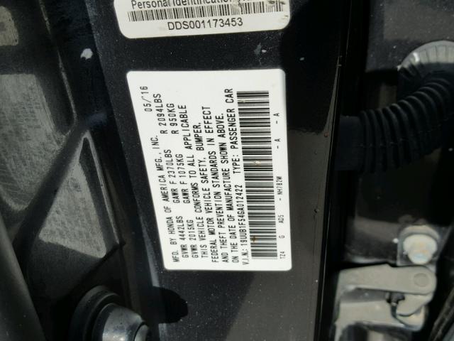 19UUB1F54GA012422 - 2016 ACURA TLX TECH CHARCOAL photo 10