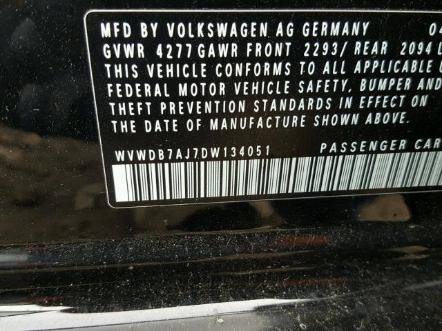 WVWDB7AJ7DW134051 - 2013 VOLKSWAGEN GOLF 黑色 照片 10