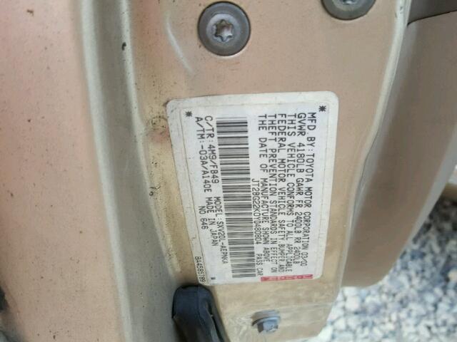 JT2BG22K0Y0480804 - 2000 TOYOTA CAMRY CE TAN photo 10