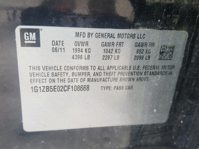 1G1ZB5E02CF108668 - 2012 CHEVROLET MALIBU LS Qara foto 10