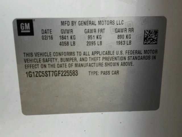 1G1ZC5ST7GF225583 - 2016 CHEVROLET MALIBU LS თეთრი ფოტო 10