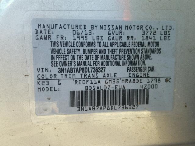 3N1AB7AP8DL736327 - 2013 NISSAN SENTRA S SILVER photo 10