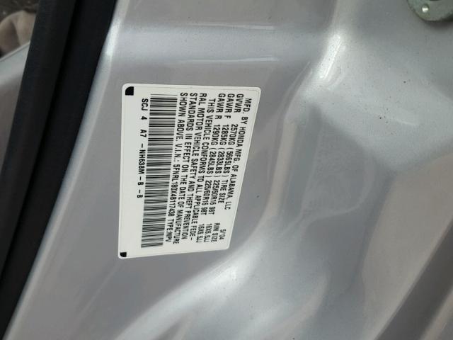 5FNRL180X4B117438 - 2004 HONDA ODYSSEY EX SILVER photo 10