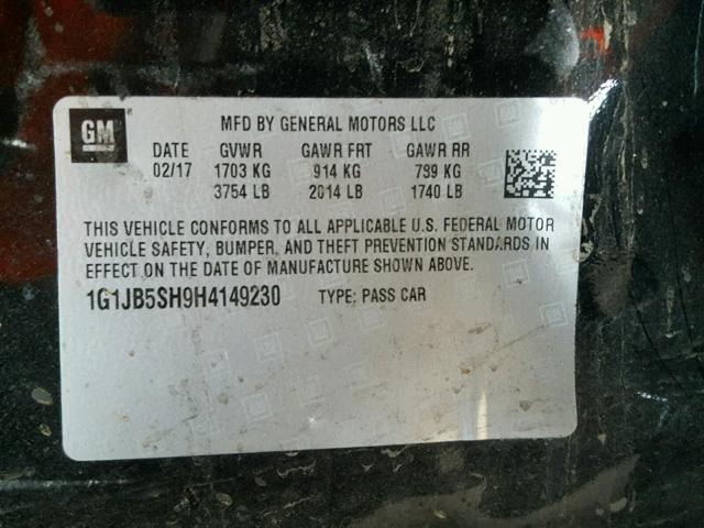 1G1JB5SH9H4149230 - 2017 CHEVROLET SONIC LS BLACK photo 10