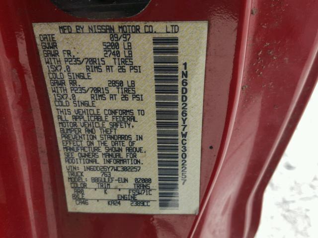 1N6DD26Y7WC302257 - 1998 NISSAN FRONTIER K RED photo 10