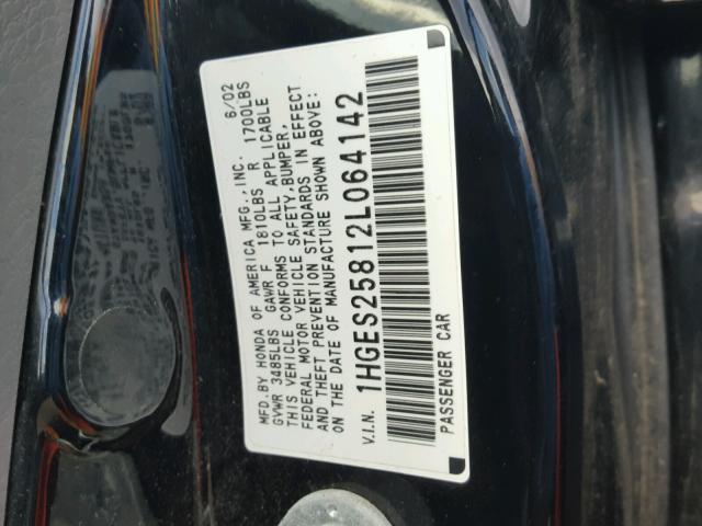 1HGES25812L064142 - 2002 HONDA CIVIC EX BLACK photo 10