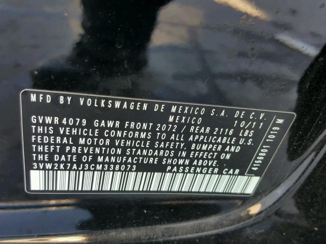 3VW2K7AJ3CM338073 - 2012 VOLKSWAGEN JETTA BASE BLACK photo 10