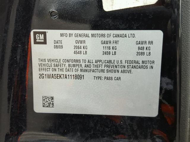 2G1WA5EK7A1118091 - 2010 CHEVROLET IMPALA LS BLACK photo 10