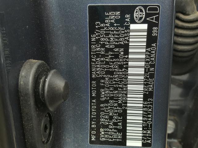 2T1BPRHE0EC071124 - 2014 TOYOTA COROLLA EC 灰色 照片 10