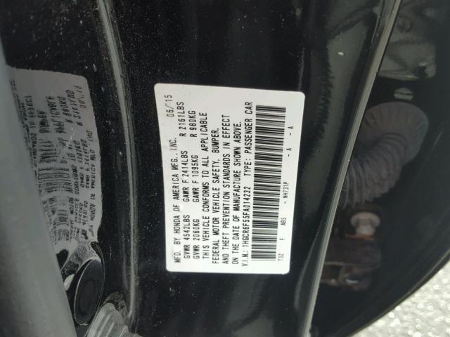 1HGCR6F55FA014232 - 2015 HONDA ACCORD HYB BLACK photo 10