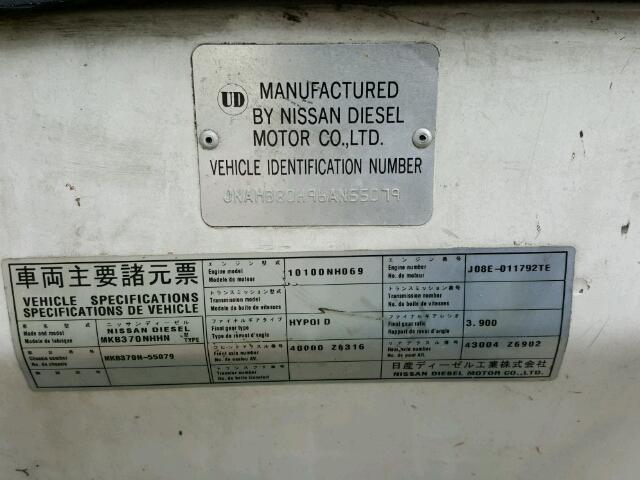 JNAMB80H96AN55079 - 2006 NISSAN DIESEL UD2000 WHITE photo 10