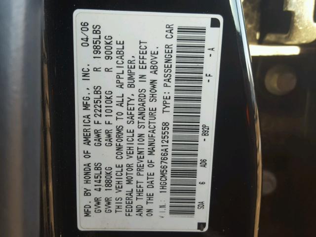 1HGCM56766A125558 - 2006 HONDA ACCORD EX 黑色 照片 10