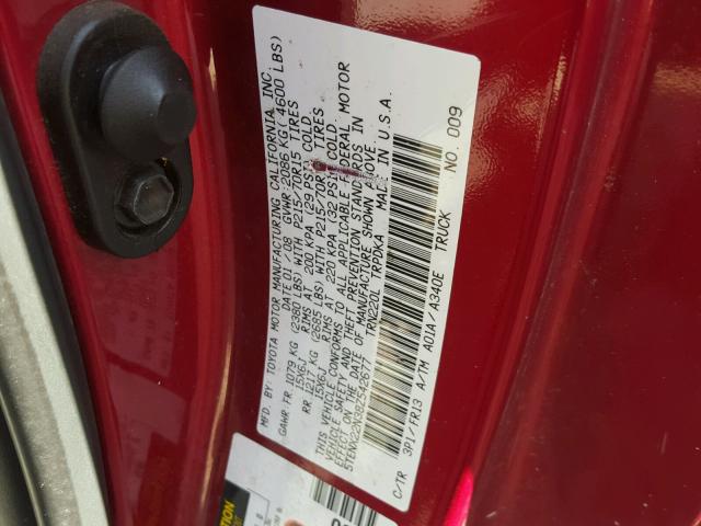 5TENX22N38Z542677 - 2008 TOYOTA TACOMA BURGUNDY photo 10