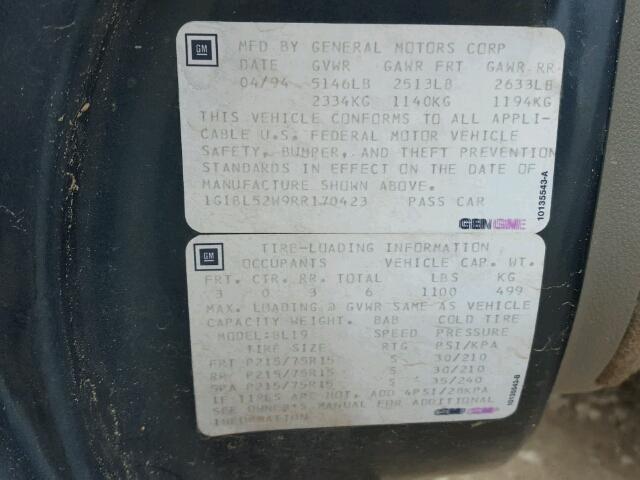 1G1BL52W9RR170423 - 1994 CHEVROLET CAPRICE CL 青绿色 照片 10