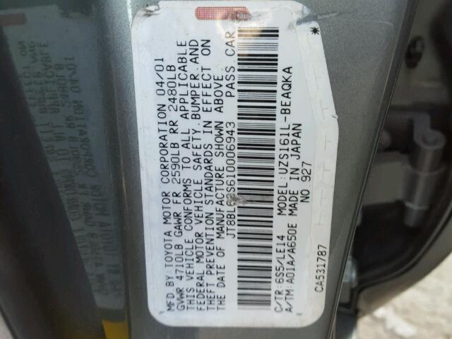 JT8BL69S610006943 - 2001 LEXUS GS 430 GRAY photo 10