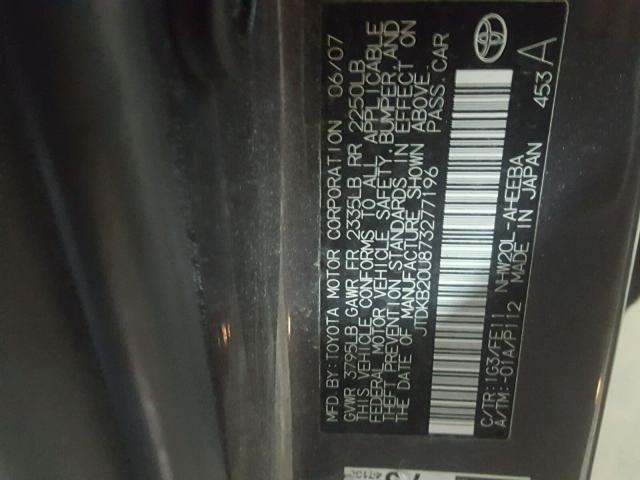 JTDKB20U873277196 - 2007 TOYOTA PRIUS CHARCOAL photo 10