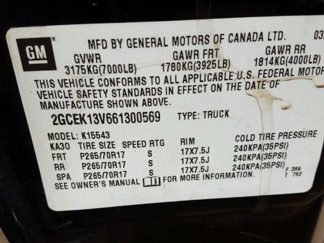 2GCEK13V661300569 - 2006 CHEVROLET SILVERADO BLACK photo 10