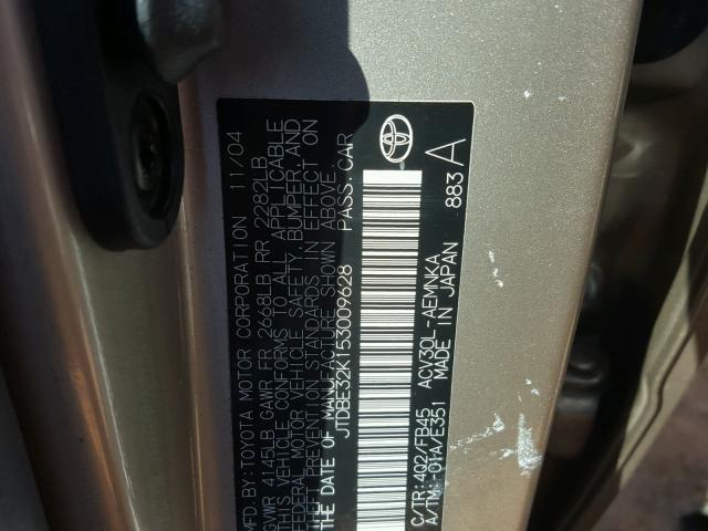 JTDBE32K153009628 - 2005 TOYOTA CAMRY LE 金色 照片 10