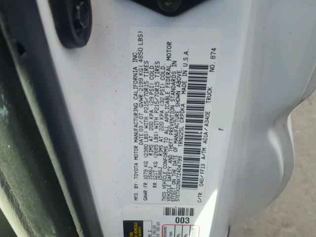 5TETX22NX7Z404799 - 2007 TOYOTA TACOMA ACC WHITE photo 10